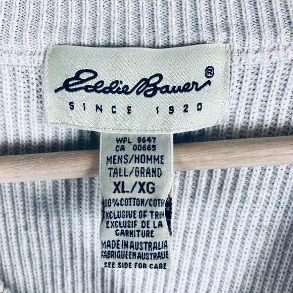 EDDIE Bauer Sweater Cream Knit Varsity Stripe V Pullover Casual Sz X Large Tall - Picture 6 of 13